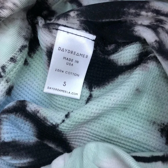 Daydreamer Tie Dye Thermal Drawstring Lounge Shorts in Green Wash - Picture 4 of 7